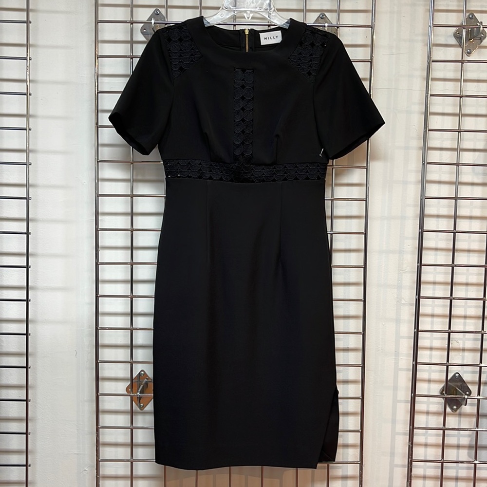 Milly embroidery trim black dress